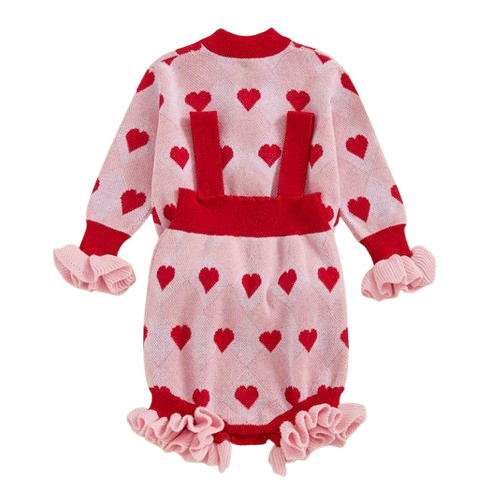 Mini Hearts Knit Overalls Romper Outfit - PREORDER