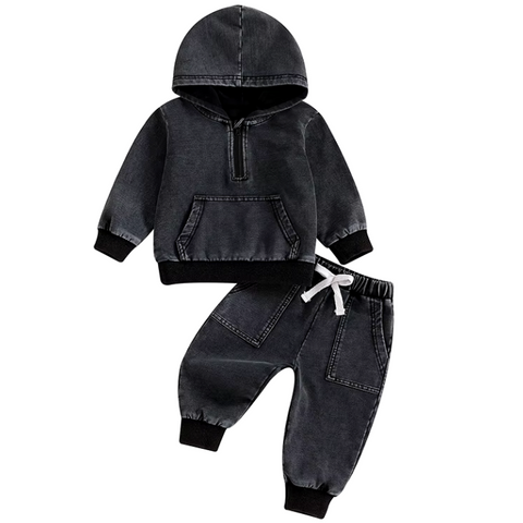 Denim Pockets Hooded Jogger Outfit - PREORDER