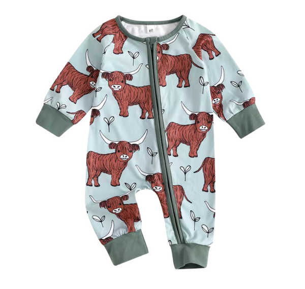 Him & Her Highland Cows Zipper Romper (2 Colors) - PREORDER