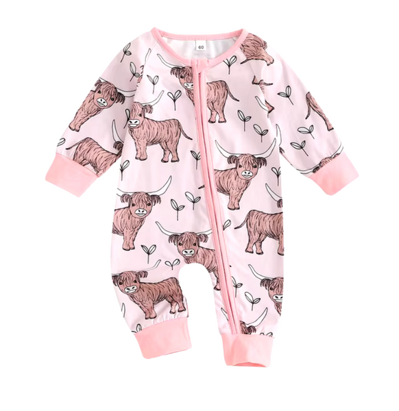 Him & Her Highland Cows Zipper Romper (2 Colors) - PREORDER