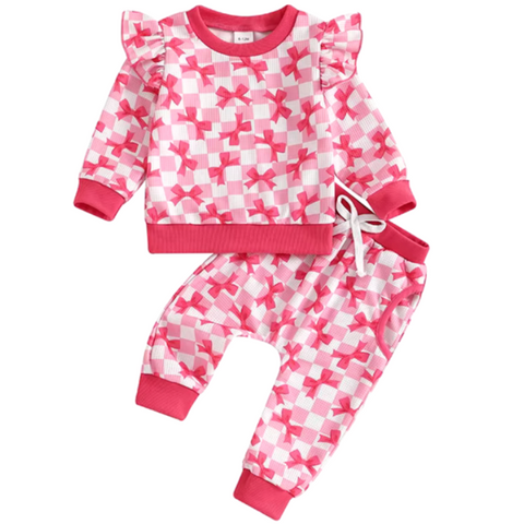 Checkered Bows Waffle Jogger Outfit - PREORDER