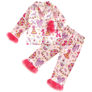 Birthday Party Fuzzy Silk Pajamas - PREORDER