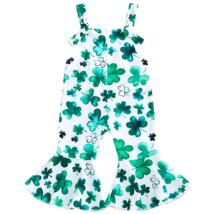 Waterprint Clovers Ribbed Bells Romper - PREORDER