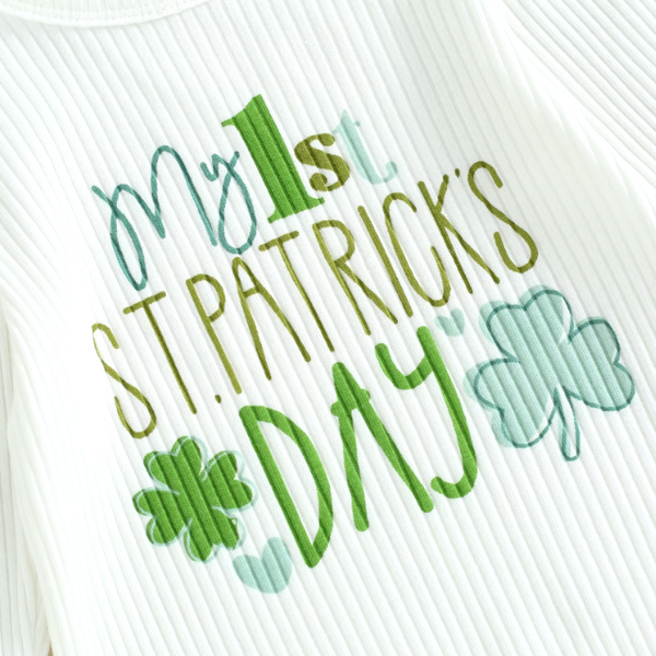 1st St Patricks Day Clovers & Lightening Bolts Ribbed Bells Outfit - PREORDER