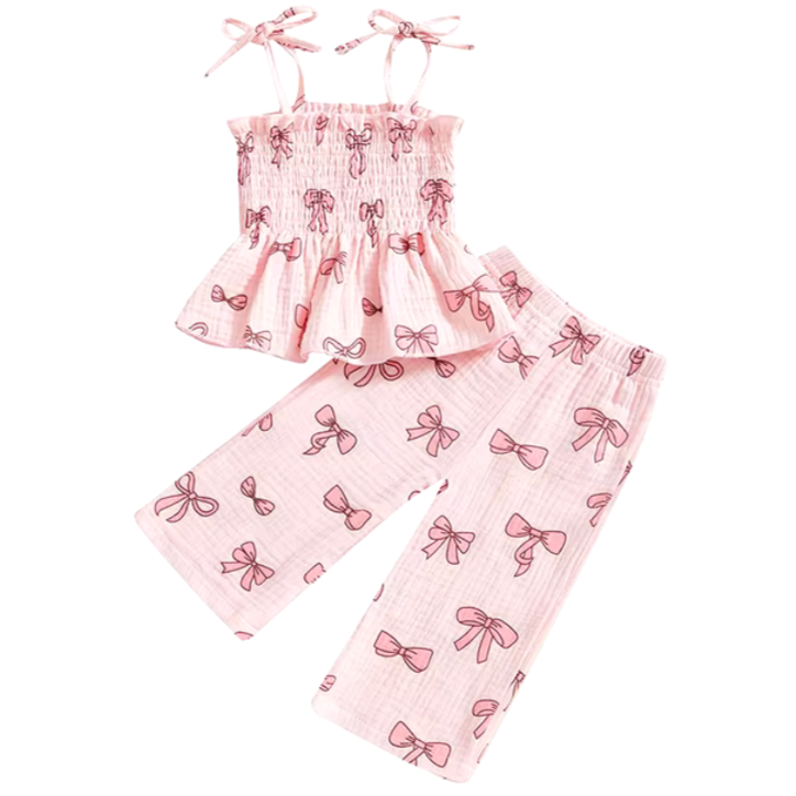 Pretty Pink Bows Scrunch Pants Outfit - PREORDER