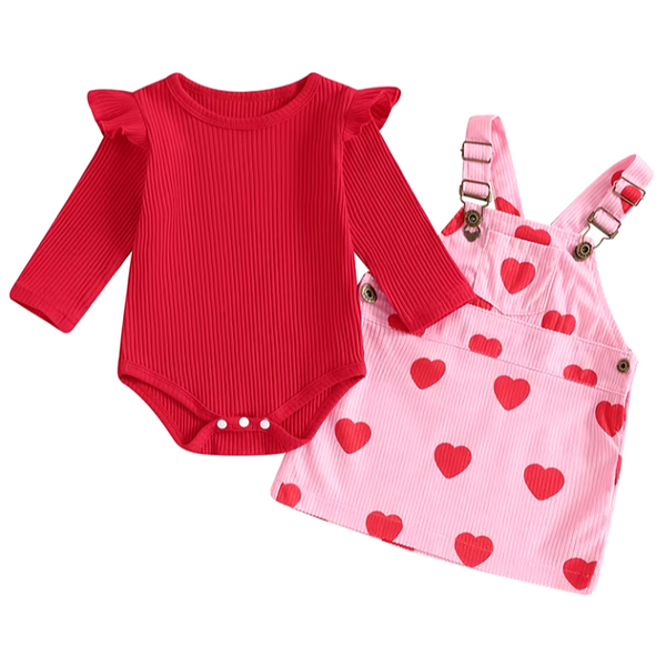 Mini Hearts Corduroy Overalls Outfit Dress - PREORDER