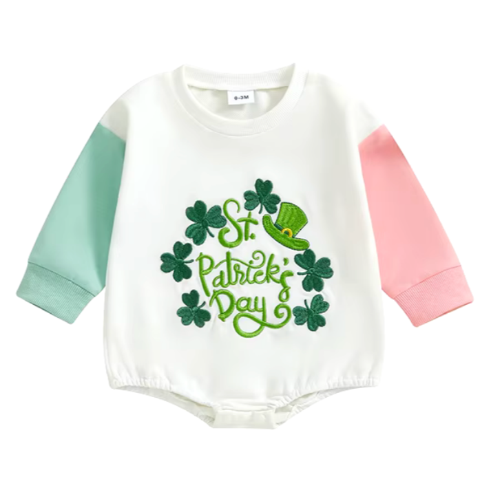 St Patricks Day Embroidered Three Tone Romper - PREORDER