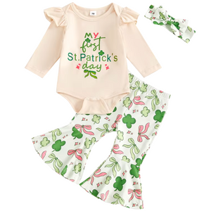 1st St Patricks Day Clovers & Bows Bells Outfit & Bow - PREORDER