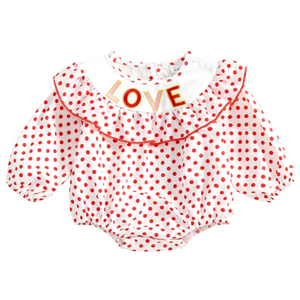 Smocked Polka Dot LOVE Embroidered Romper - PREORDER