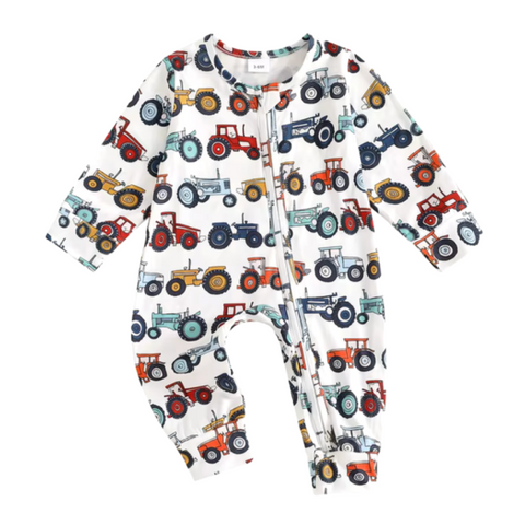 Colorful Tractors Zipper Romper - PREORDER