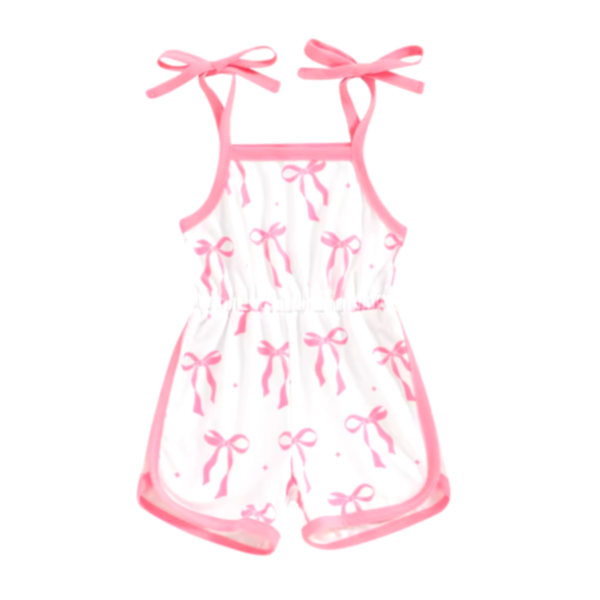 How Pink Bows & Stars Tie Shorts Romper - PREORDER