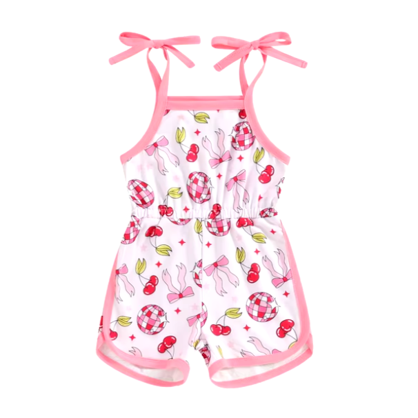 Disco Cherries Tie Shorts Romper - PREORDER