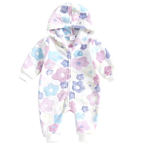 Pastel Daisies Sherpa Hooded Pants Romper - PREORDER