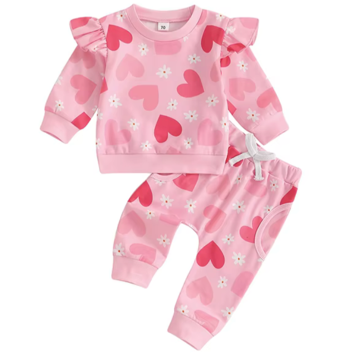 Hearts & Daisies Ruffle Jogger Outfit - PREORDER