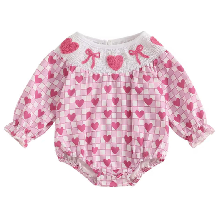 Smocked Disco Hearts & Bows Romper - PREORDER