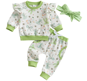 Lucky Clovers Bows Ruffle Jogger Outfit - PREORDER