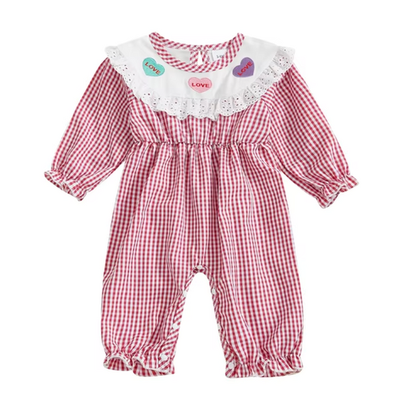 Smocked Checkered Sweethearts Embroidered Pants Rompers (2 Colors) - PREORDER