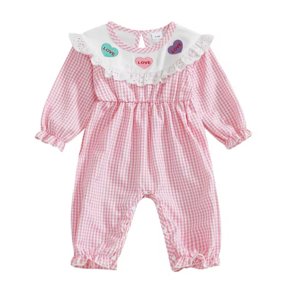 Smocked Checkered Sweethearts Embroidered Pants Rompers (2 Colors) - PREORDER