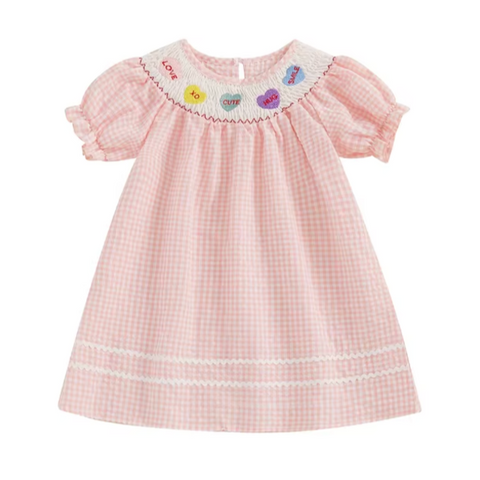 Smocked Checkered Sweethearts Embroidered Dress - PREORDER