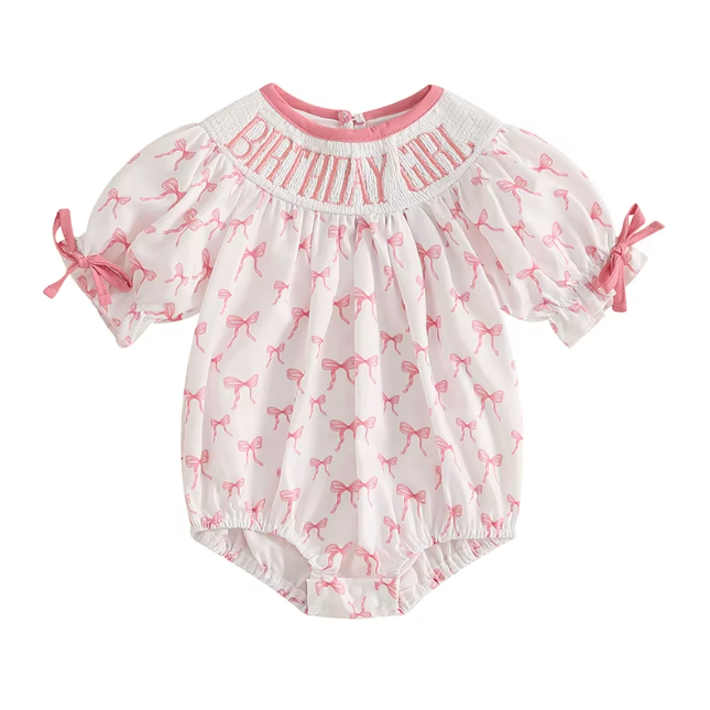 Birthday Girl Bows Embroidered Romper - PREORDER