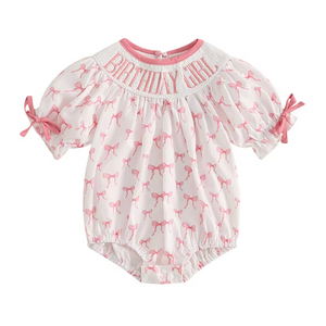 Birthday Girl Bows Embroidered Romper - PREORDER