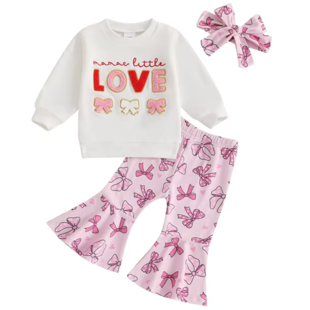 Mamas Little Love Pink Valentine Bows Outfit & Bow - PREORDER