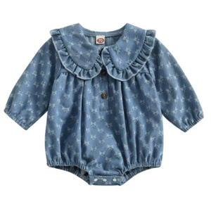 Smocked Denim Bows Romper - PREORDER