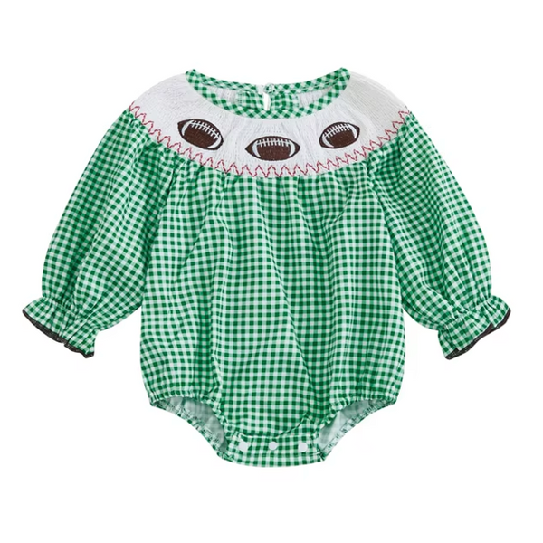 Smocked Checkered Footballs Embroidered Rompers (3 Colors) - PREORDER