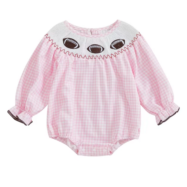 Smocked Checkered Footballs Embroidered Rompers (3 Colors) - PREORDER