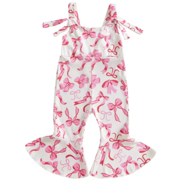 Hot Pink Bows Ribbed Bells Romper - PREORDER