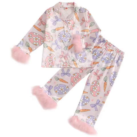 Daisy Easter Eggs, Carrots & Bows Silk Pajamas - PREORDER