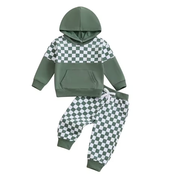 Casual Checkered Hooded Jogger Outfits (3 Colors) - PREORDER