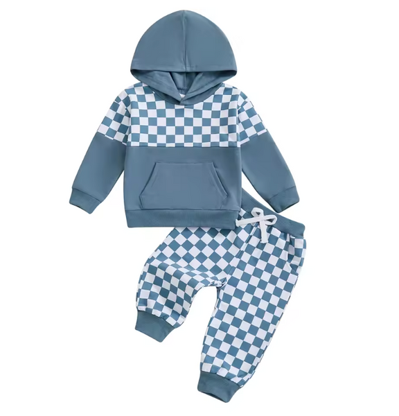 Casual Checkered Hooded Jogger Outfits (3 Colors) - PREORDER