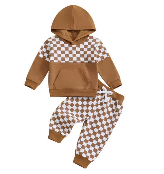 Casual Checkered Hooded Jogger Outfits (3 Colors) - PREORDER