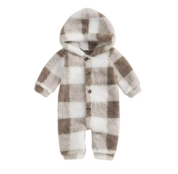 Plaid Sherpa Hooded Pants Romper - PREORDER