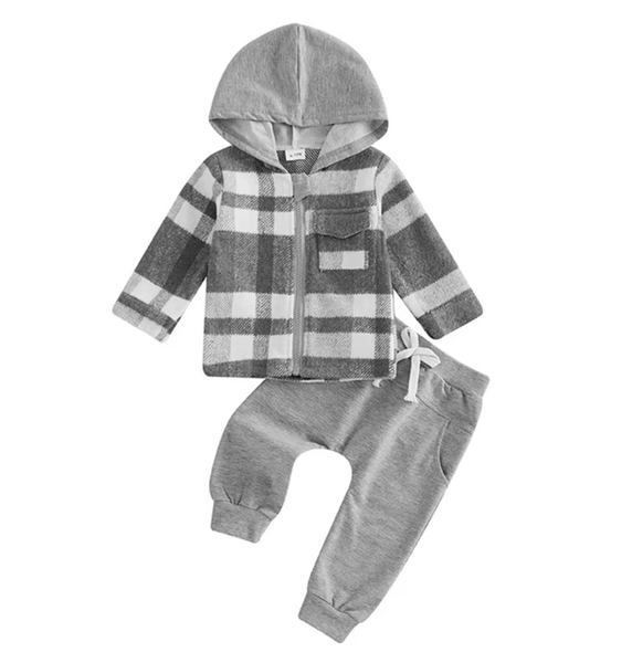 Neutral Hooded Flannel Jogger Outfits (2 Colors) - PREORDER