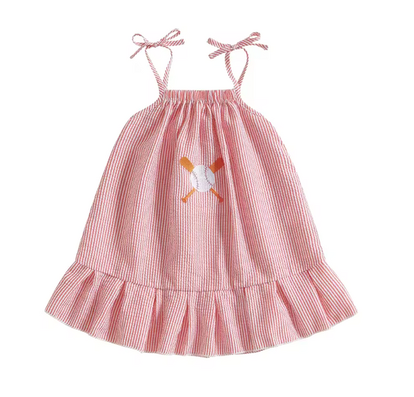 Striped Baseballs & Bats Embroidered Dresses (2 Colors) - PREORDER