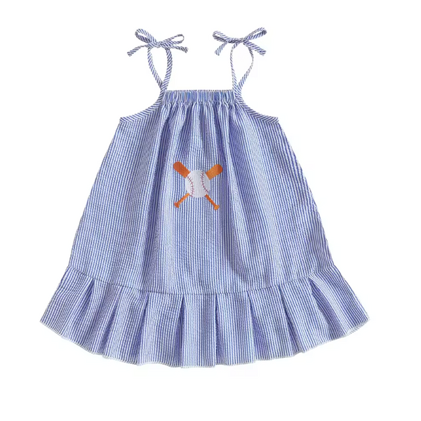 Striped Baseballs & Bats Embroidered Dresses (2 Colors) - PREORDER