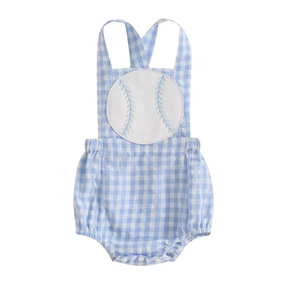 Plaid Baseball Embroidered Rompers (2 Colors) - PREORDER