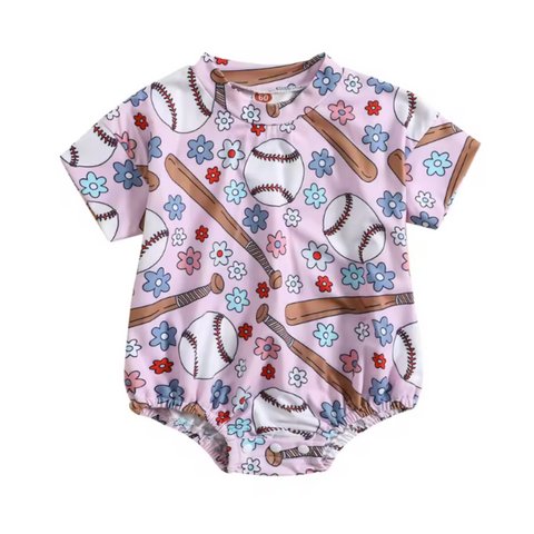 Daisies Baseballs & Bats Romper - PREORDER