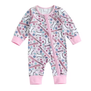 Daisies Baseballs & Bats Zipper Romper - PREORDER