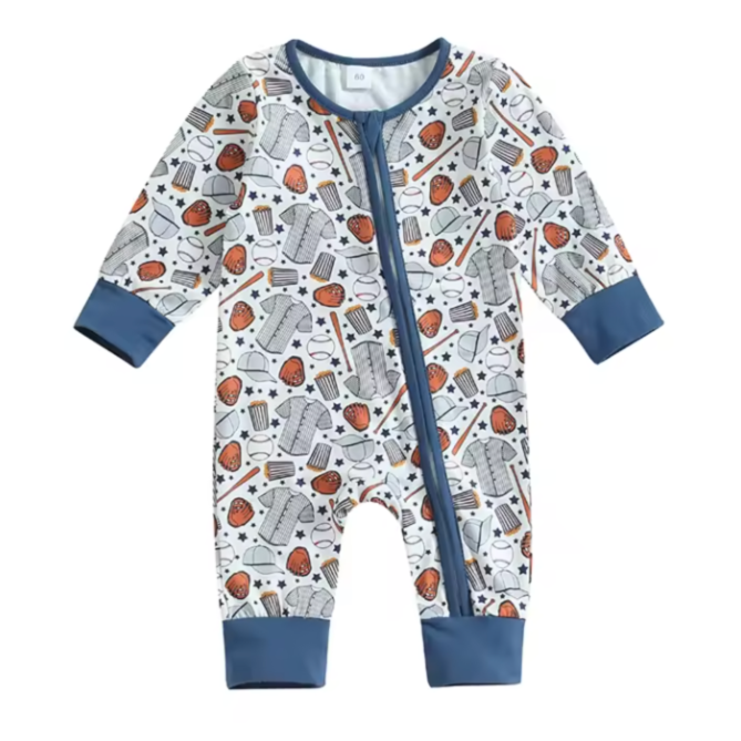 Baseball Game & Snacks Zipper Romper - PREORDER