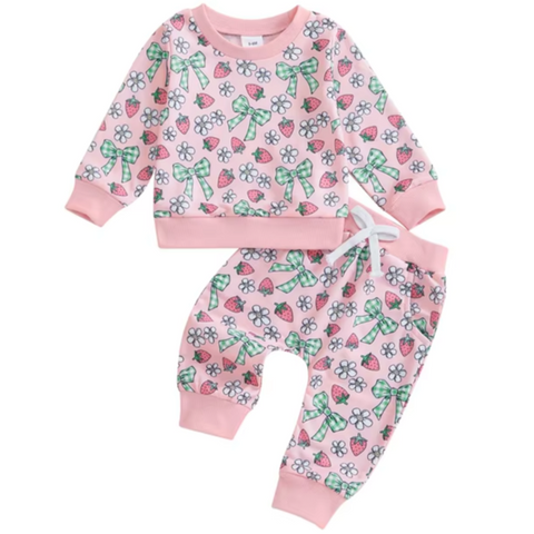 Strawberries Daisies & Plaid Bows Jogger Outfit - PREORDER