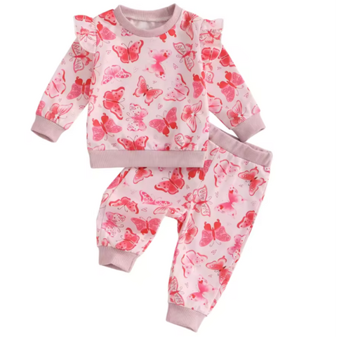 Valentine Butterflies Ruffle Jogger Outfit - PREORDER