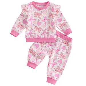 Pink Hearts & Bows Ruffle Jogger Outfit - PREORDER