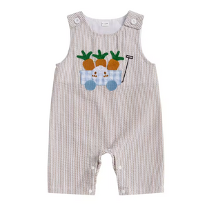 Striped Easter Wagon Shorts Romper - PREORDER