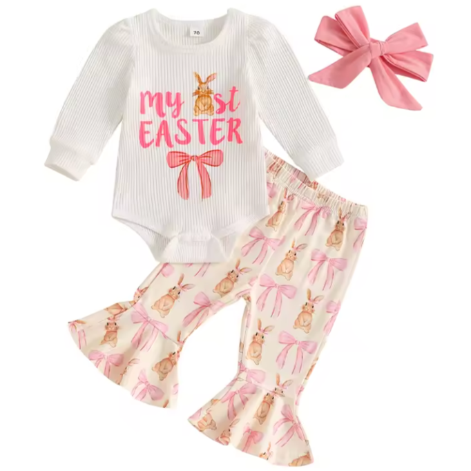 My First Easter Bunnies & Bows Bells Outfit & Bow - PREORDER