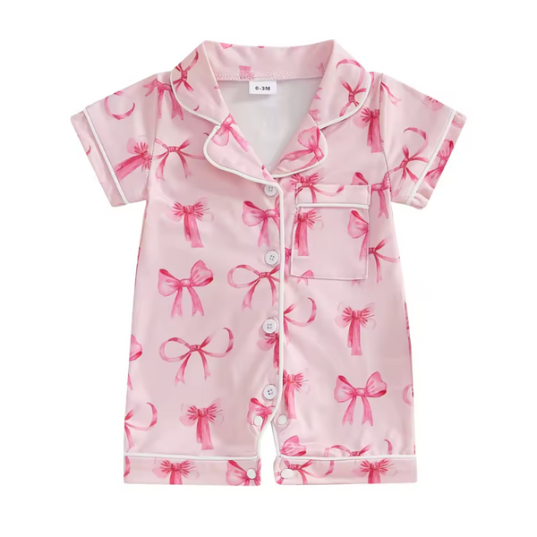 Pink Bows Pajamas Romper (2 Styles) - PREORDER