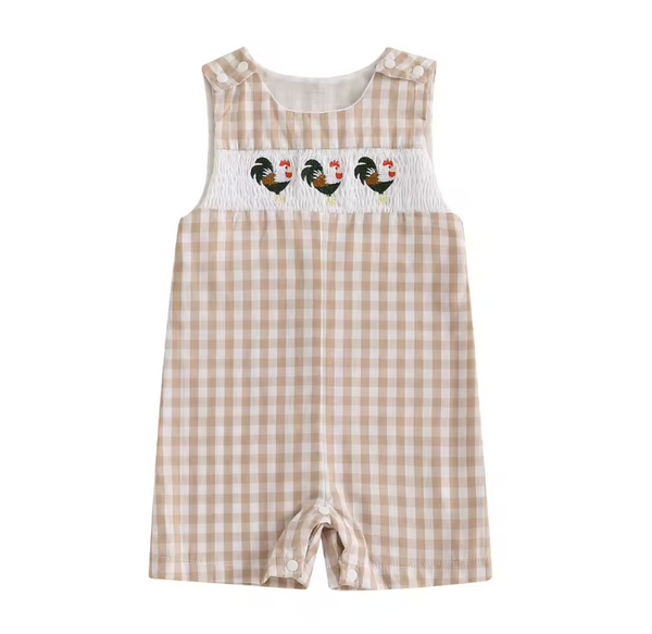 On the Farm Plaid Embroidered Shorts Rompers (4 Styles) - PREORDER