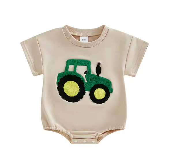 Big Green Tractor Romper (2 Styles) - PREORDER